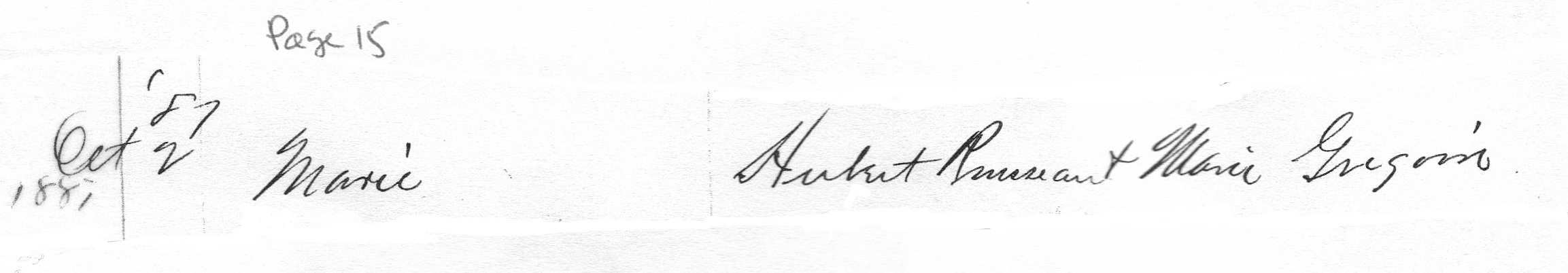 1887 Baptismal Certificate Extract 1 of Marie Rousseau (later Dora Brooks)